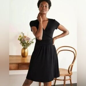 EUC Boden Lola Jersey Dress in Black Sz US 4 UK 8 Faux Wrap Rolled Edge